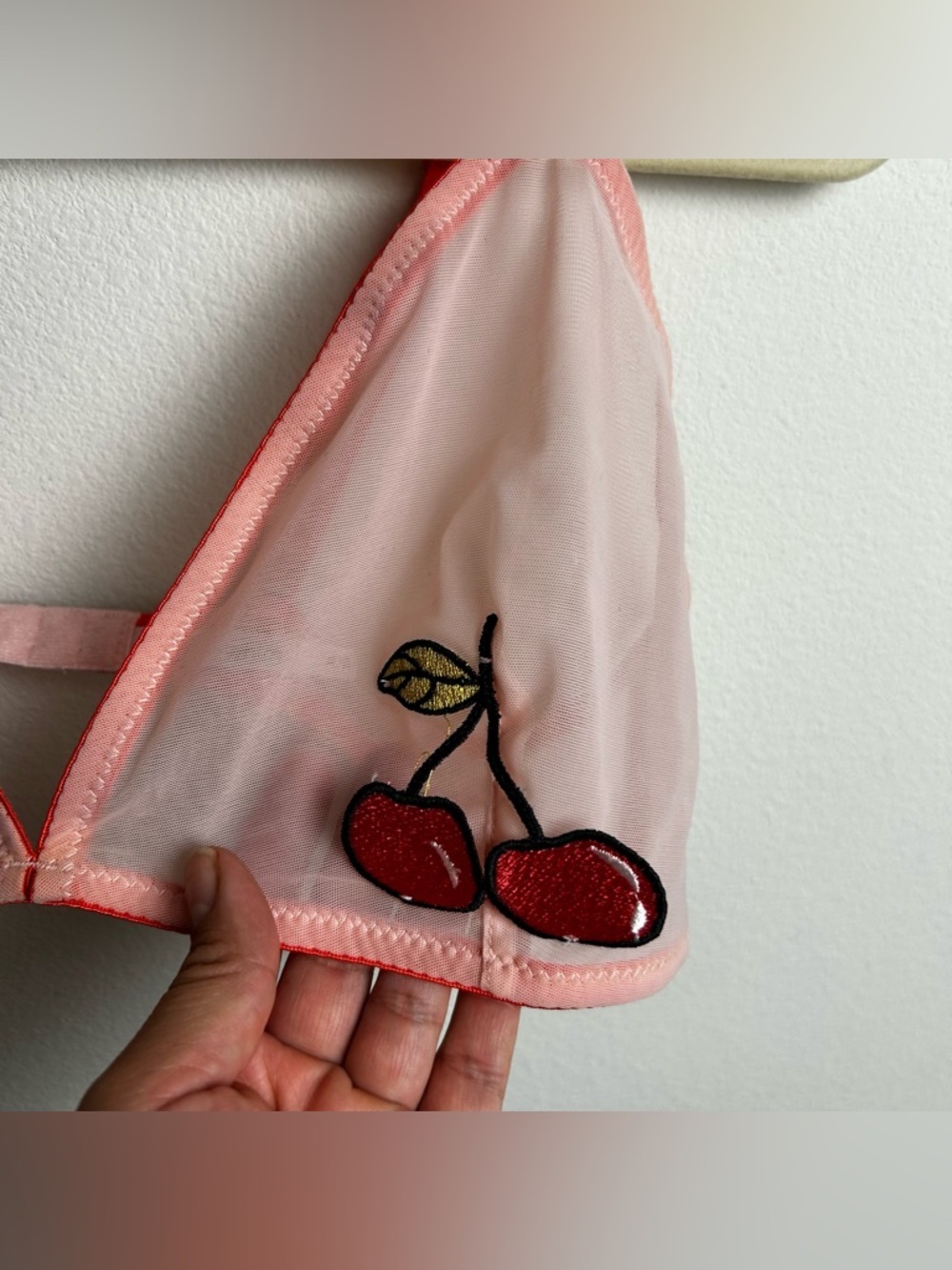 Wish & Whim Cherry Mesh Bralette peach mesh size: XL - Picture 3 of 8
